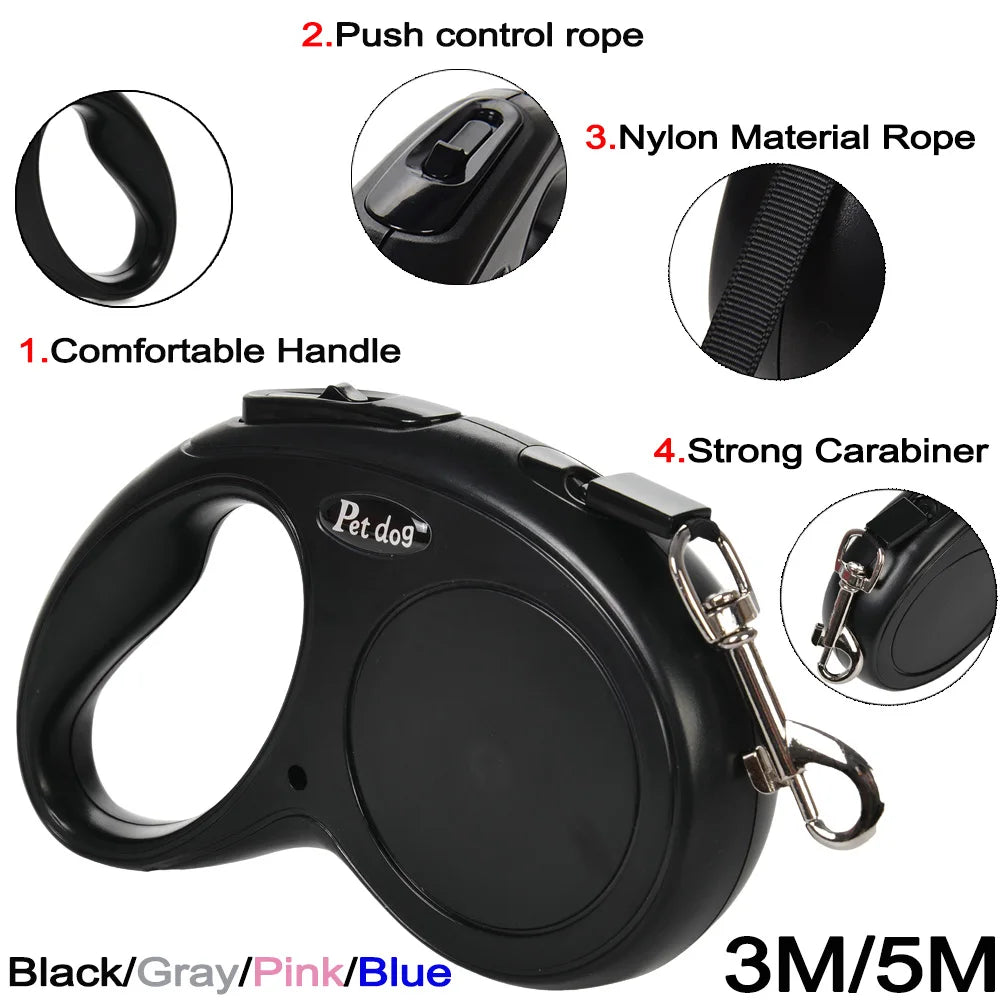 Premium 3m & 5m Retractable Leash for Small & Medium Dogs and Cats