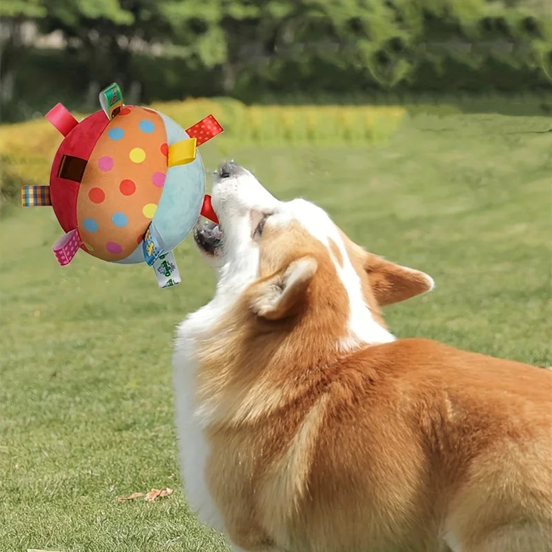 Plush Dog Squeaky Ball Toy – Interactive Soft Chew Toy with Bell Sound for Puppies, Small Dogs & Cats, Dental Cleaning & Indoor Play