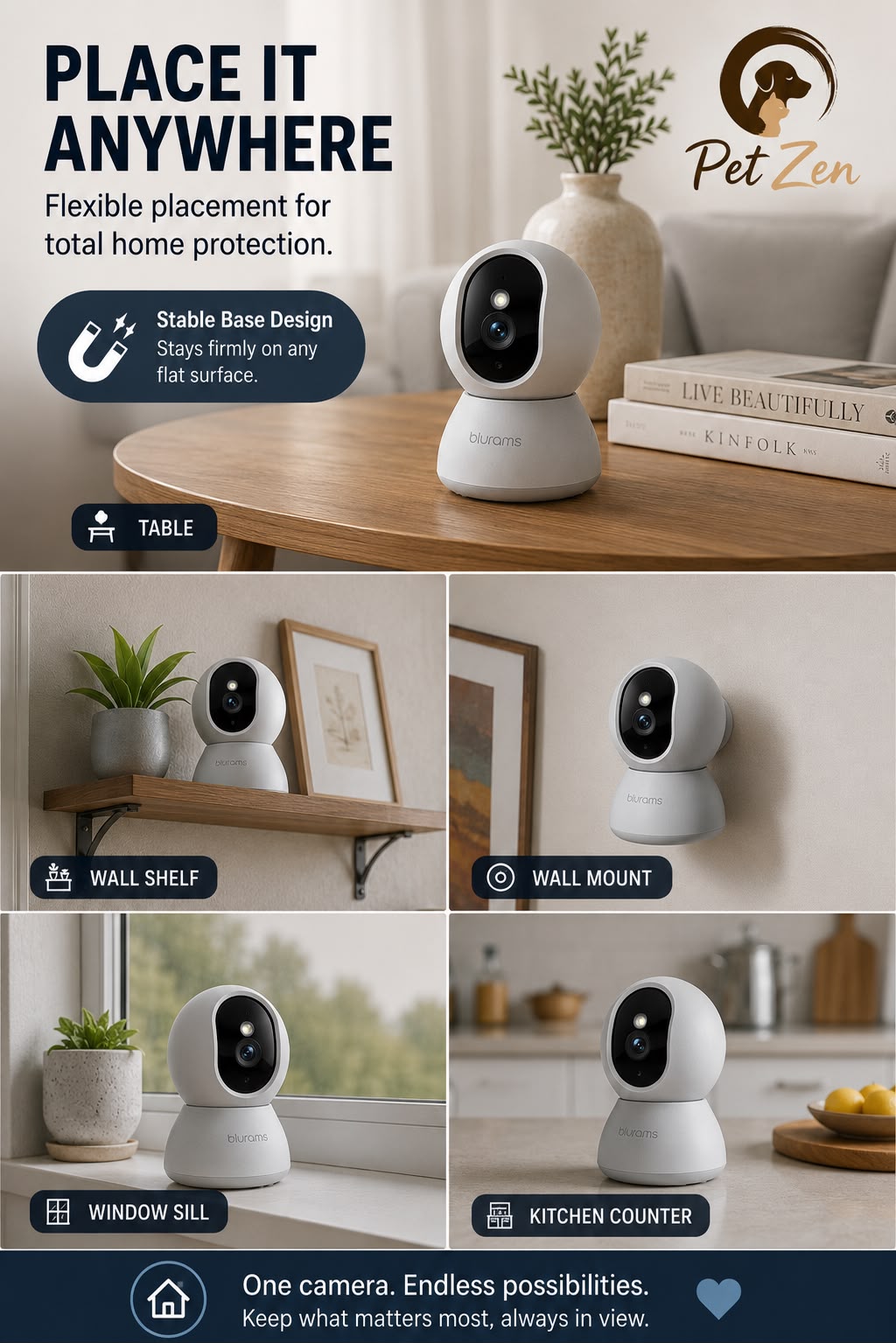 Smart Pet Camera for Dogs & Cats – 3MP WiFi Indoor Camera with 360° Auto Tracking, Night Vision & Two-Way Audio