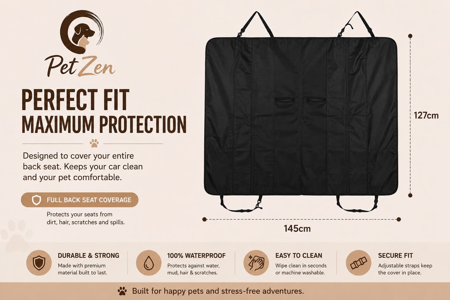 Waterproof 600D Oxford Dog Car Seat Cover – Heavy Duty SUV Trunk Protector & Cargo Liner