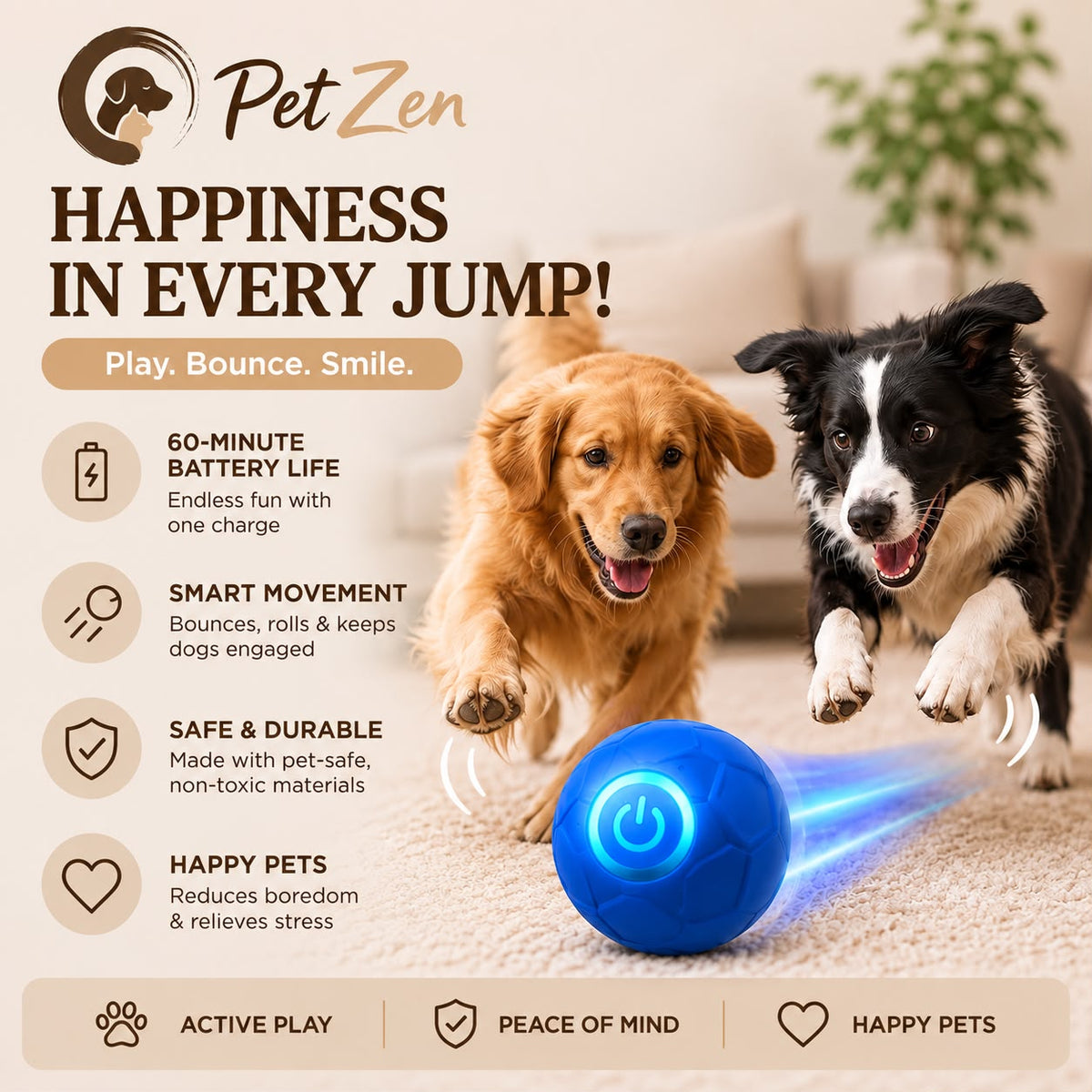 Interactive Dog Ball – Automatic Moving & Bouncing Toy with LED Ligh