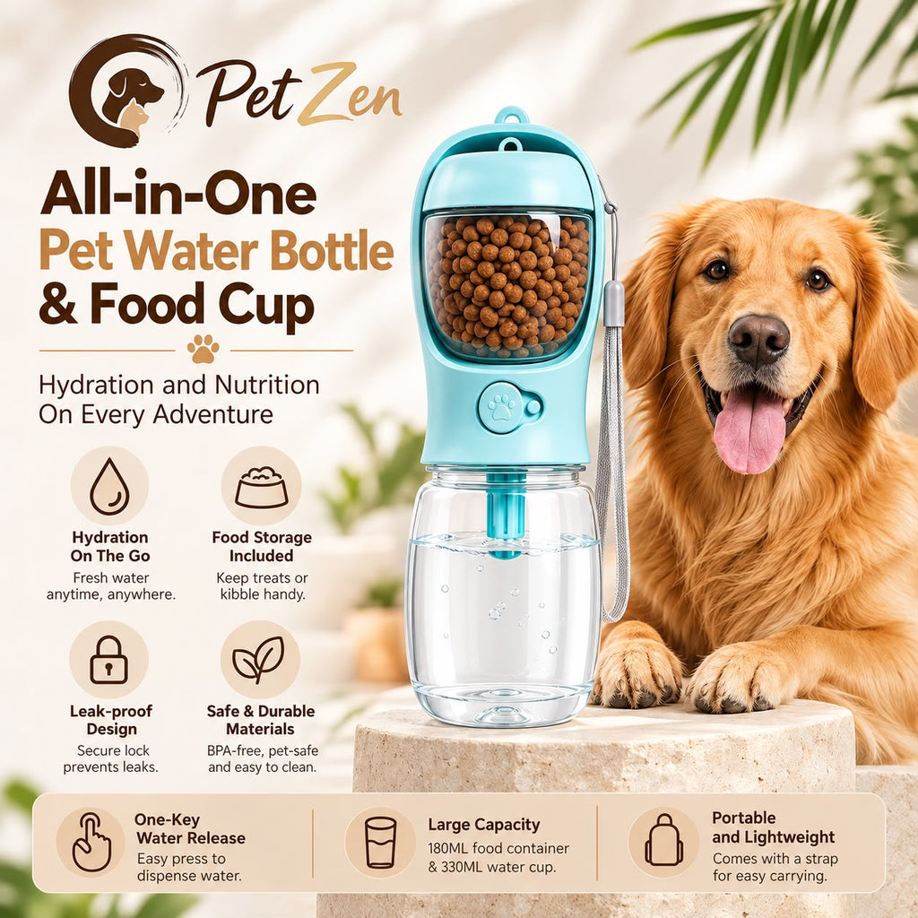 2-in-1 Portable Pet Water Bottle – Food & Water Travel Bottle for Dogs & Cats