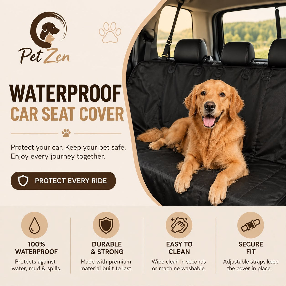 Waterproof 600D Oxford Dog Car Seat Cover – Heavy Duty SUV Trunk Protector & Cargo Liner