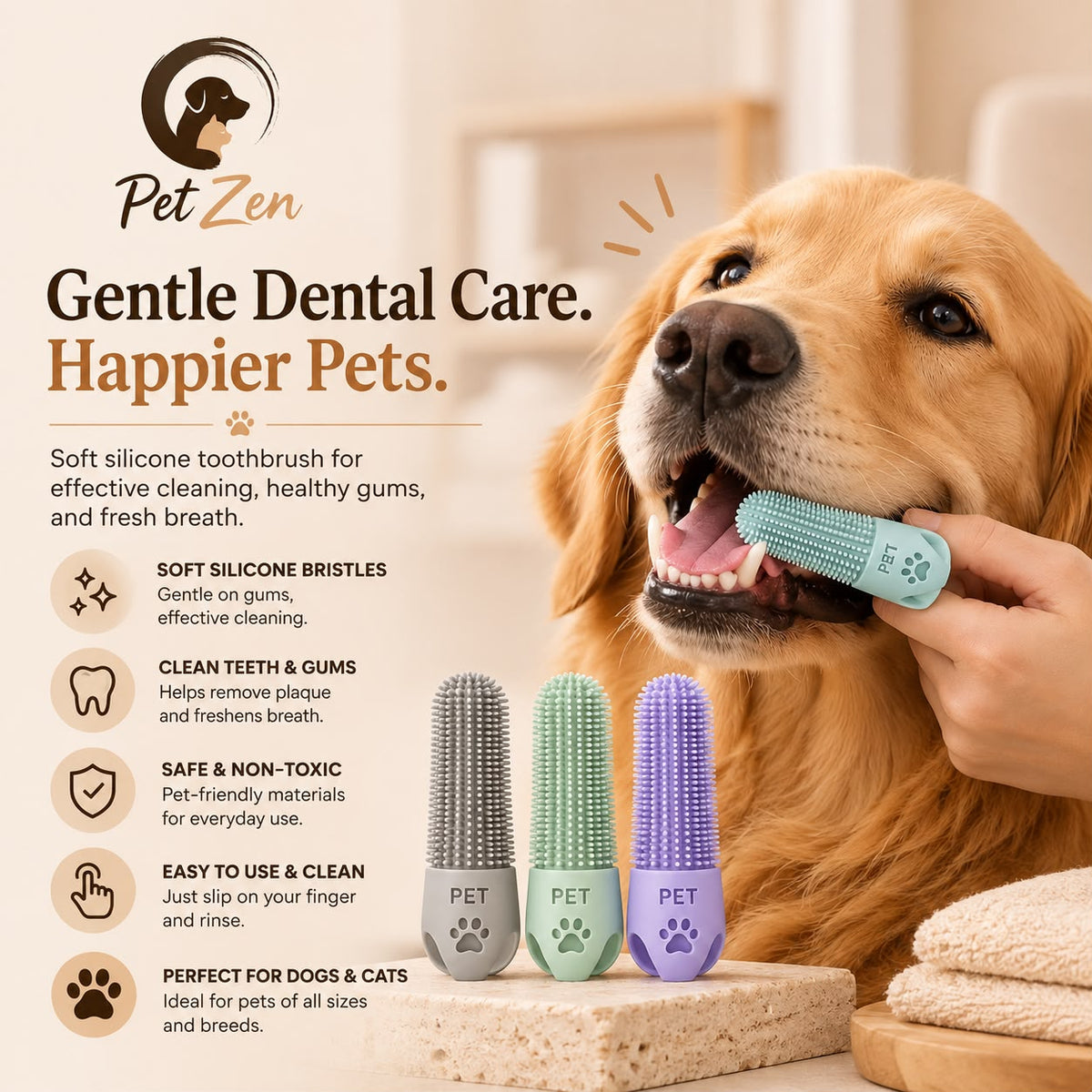 Soft Silicone Finger Toothbrush – 360° Oral Care Brush for Dogs & Cats