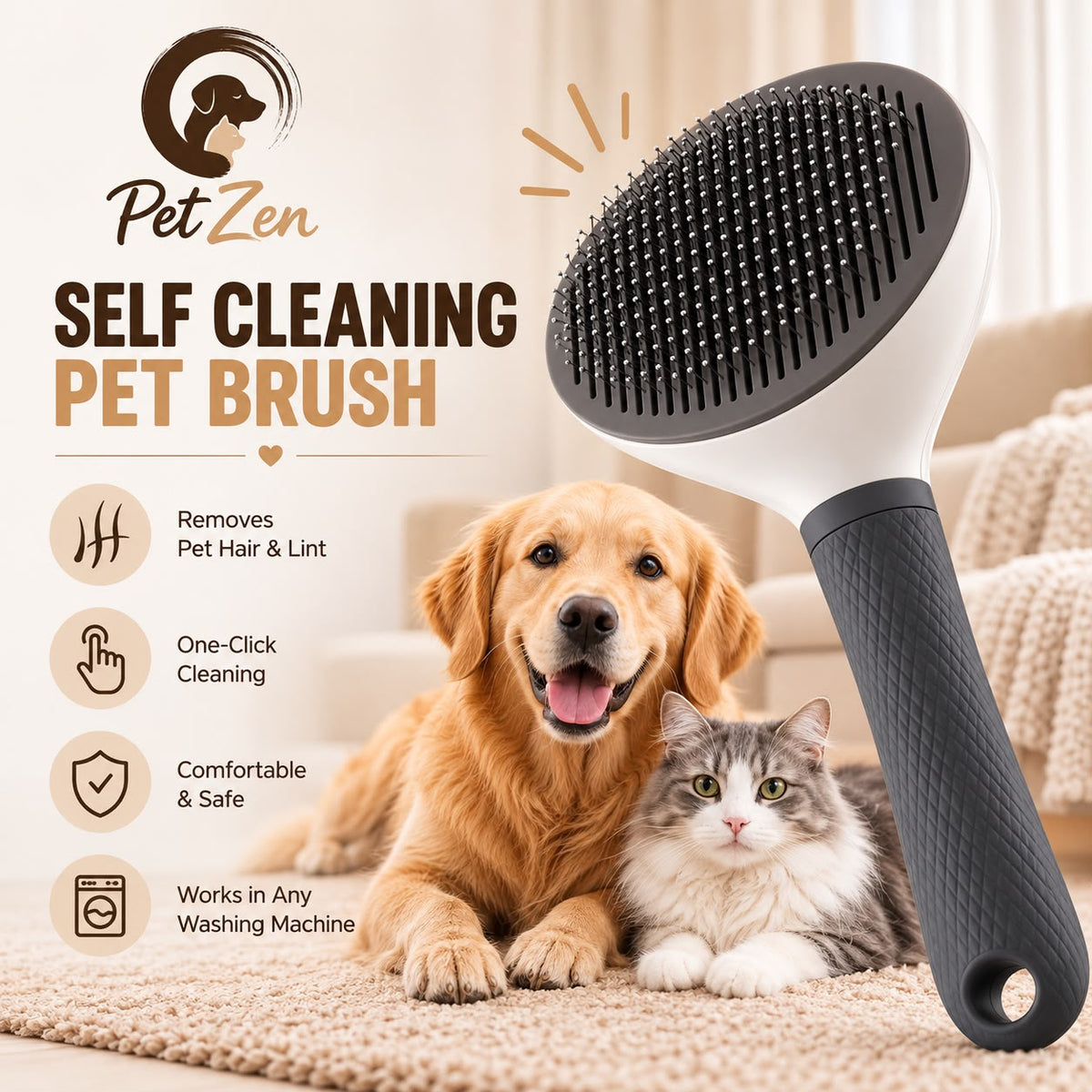 Self-Cleaning Pet Grooming Brush – Deshedding & Hair Removal Brush for Dogs & Cats