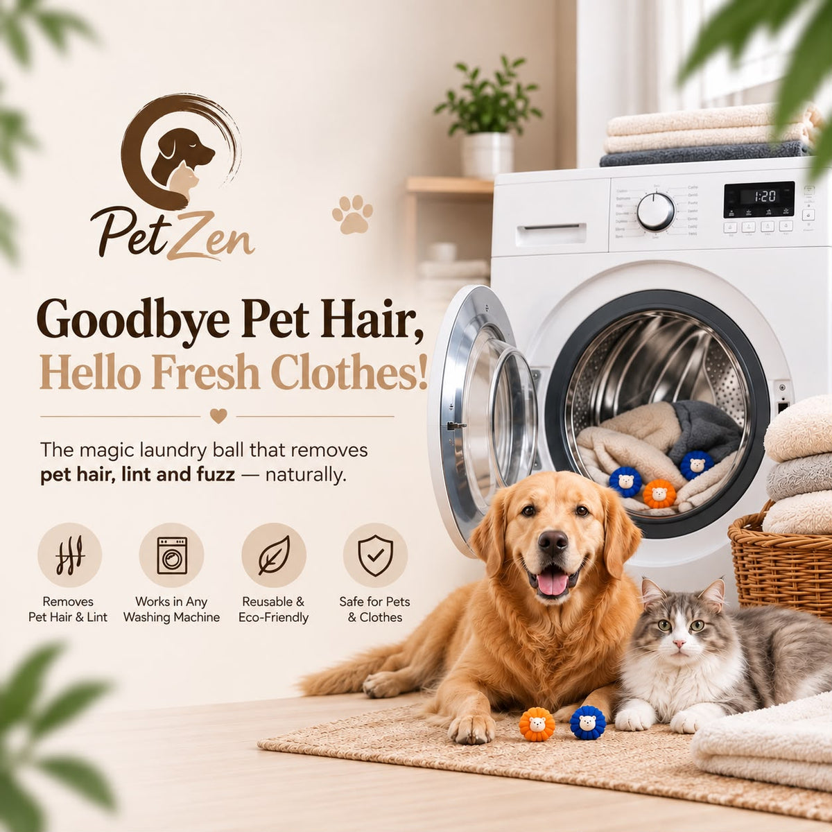 Reusable Laundry Hair Removal Ball – Pet Hair Catcher for Washing Machines