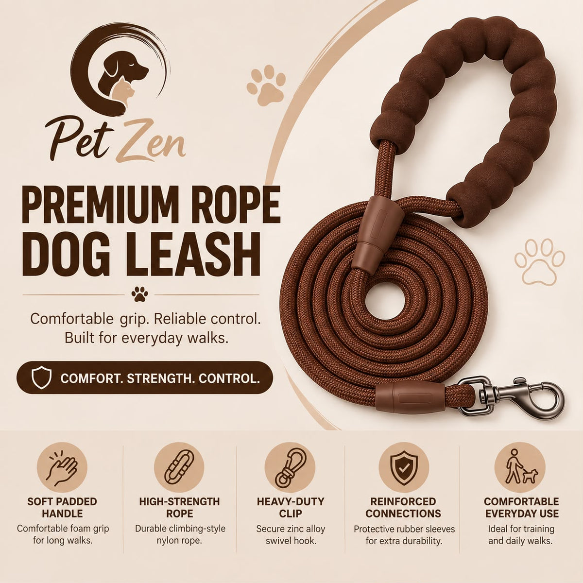 Premium Round Dog Leash – Heavy Duty Durable Rope for Small & Medium Dogs
