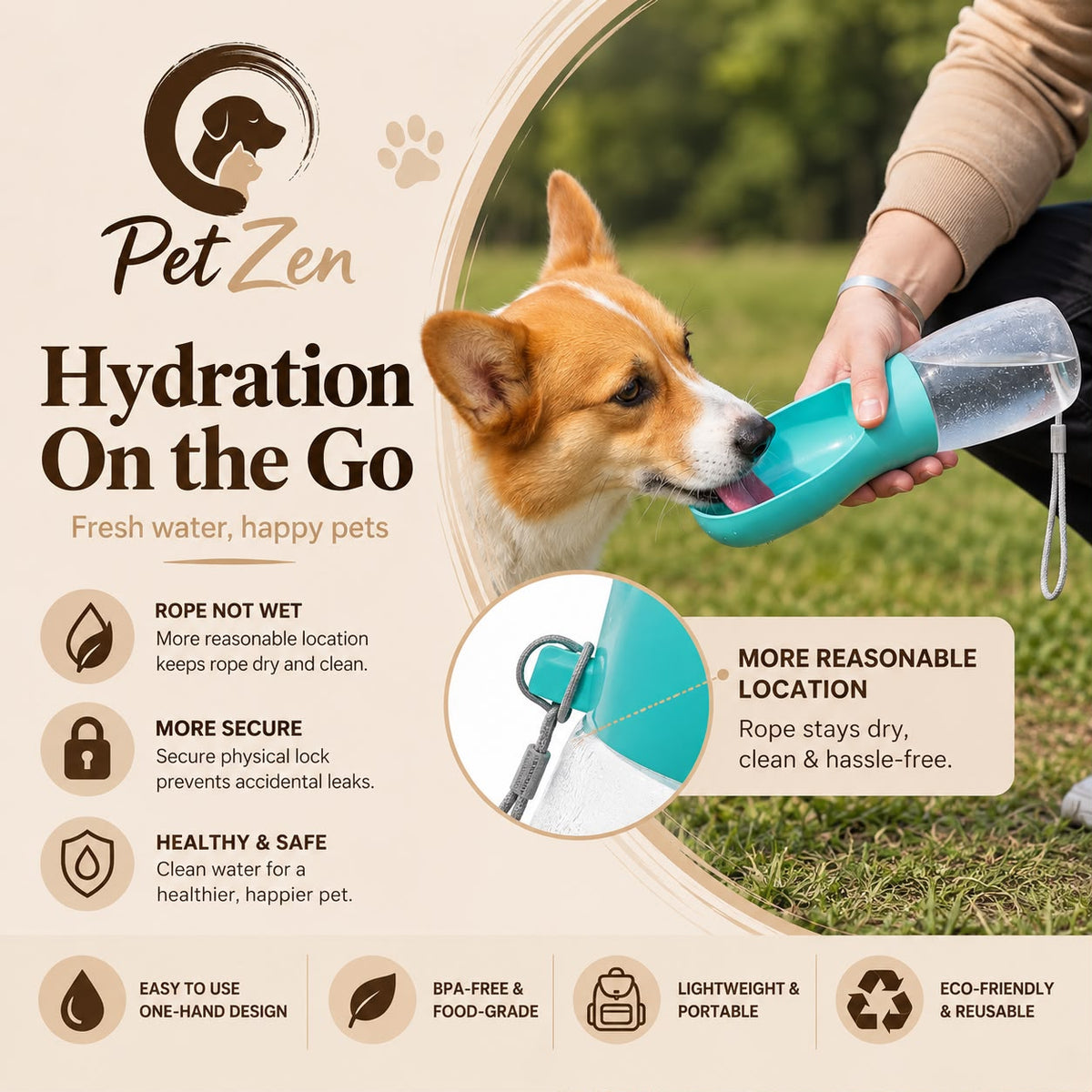Portable Pet Water Bottle – Leakproof Travel Water Dispenser for Dogs & Cats