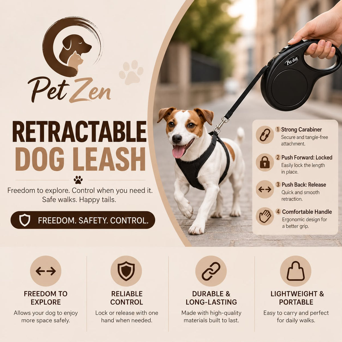 Premium 3m & 5m Retractable Leash for Small & Medium Dogs and Cats