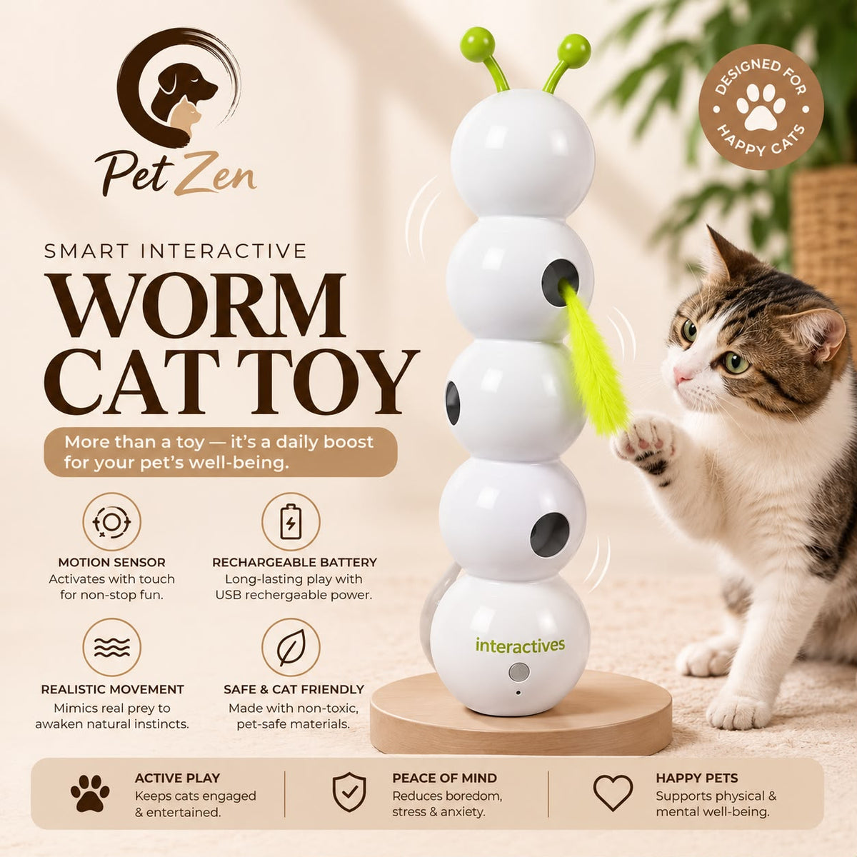 Interactive Automatic Sensor Cat Toy USB Rechargeable Smart Toy for Cats