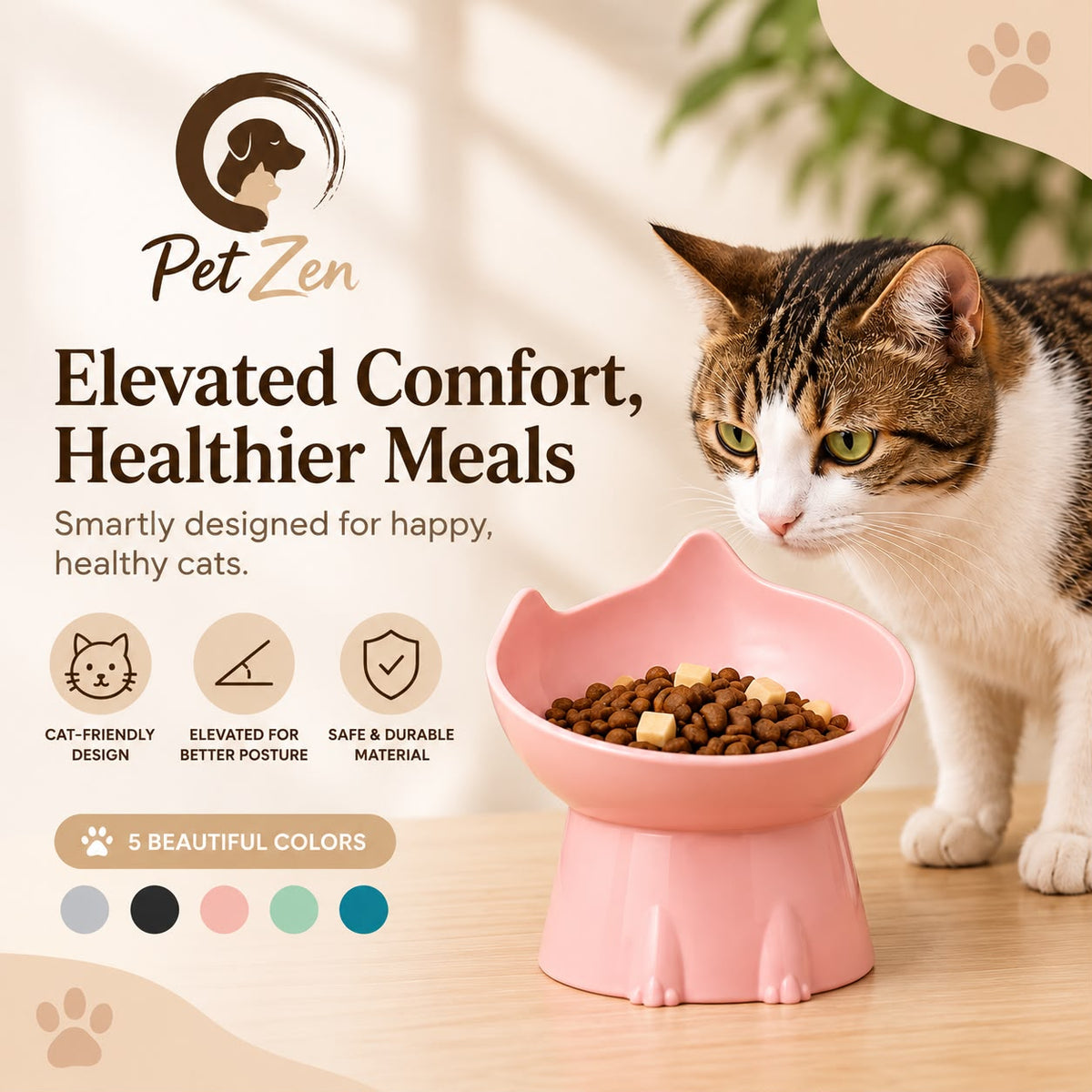 Elevated Cat Bowl with Raised Stand – Anti-Slip Feeding Bowl for Cats