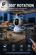 Smart Pet Camera for Dogs & Cats – 3MP WiFi Indoor Camera with 360° Auto Tracking, Night Vision & Two-Way Audio