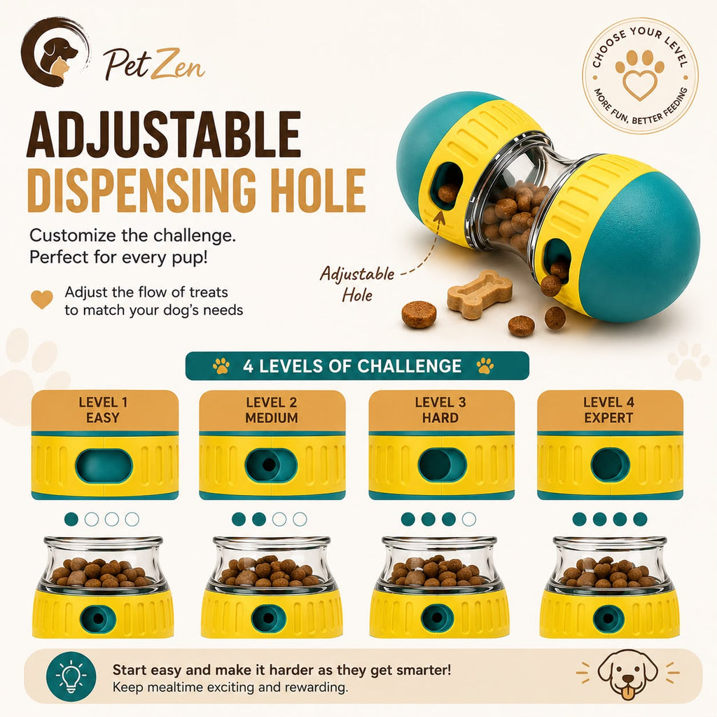 Interactive Dog Treat Dispensing Ball – Adjustable Slow Feeder Puzzle Toy for Mental Stimulation, IQ Training & Boredom Reli