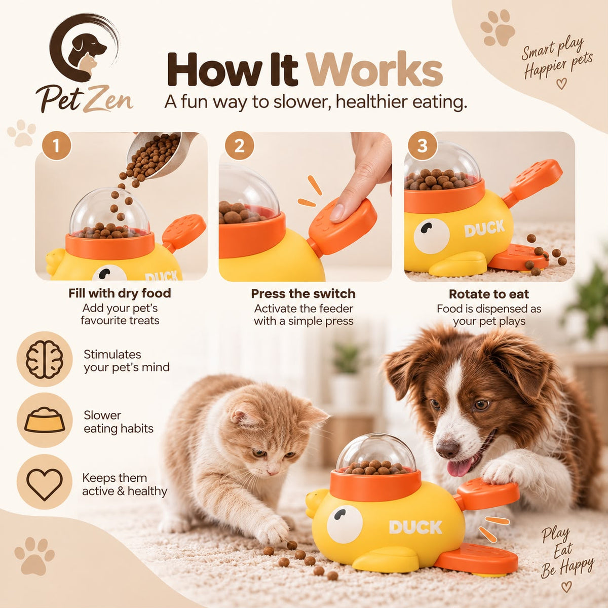 Duck-Shaped Interactive Treat Dispenser for Dogs & Cats – Puzzle Slow Feeder & Training Toy