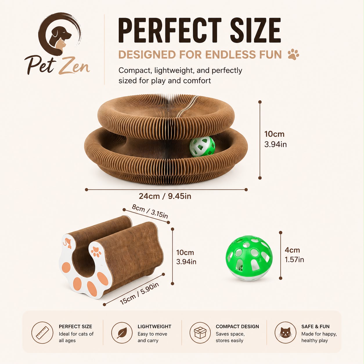 Interactive Foldable Cat Scratcher Toy with Ball – Corrugated Cardboard Scratch Pad for Indoor Cats