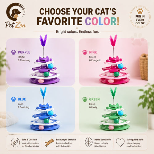 Interactive 3-Tier Cat Toy with Balls & Feather – Cat Tower Track Toy for Indoor Cats, Kitten Exercise & Mental Stimulation