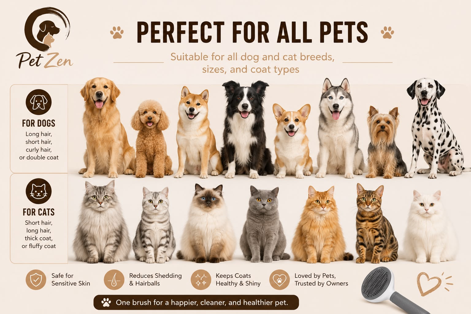Self-Cleaning Pet Grooming Brush – Deshedding & Hair Removal Brush for Dogs & Cats