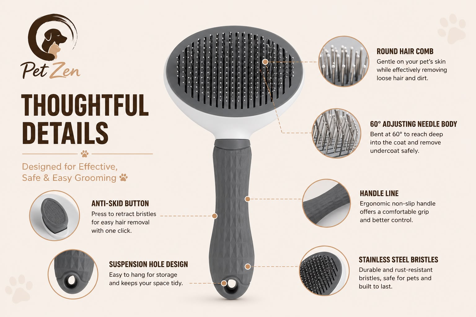 Self-Cleaning Pet Grooming Brush – One-Click Deshedding Brush for Dogs & Cats
