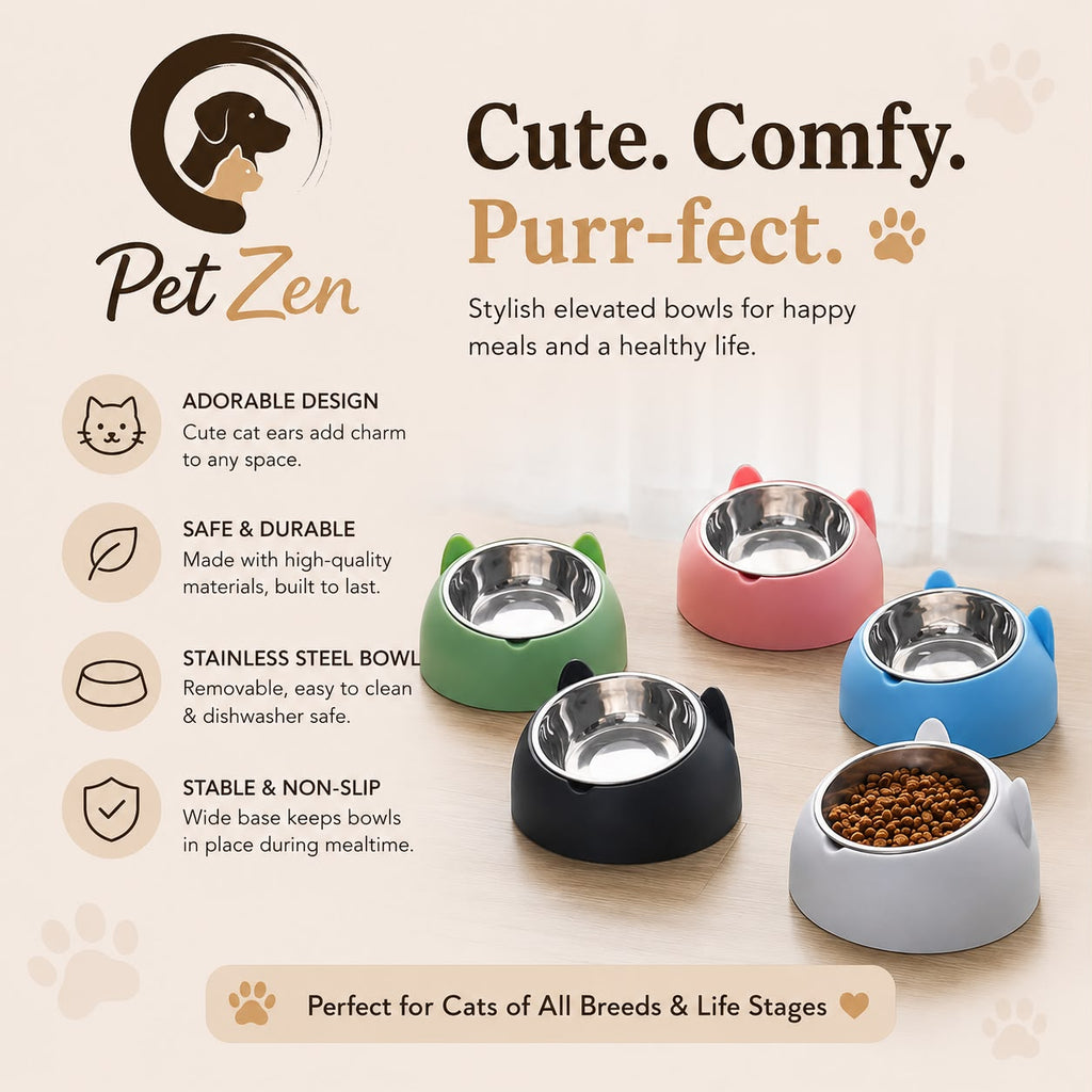Stainless Steel Pet Bowl – 15° Tilted Non-Slip Bowl for Cats & Small Dogs
