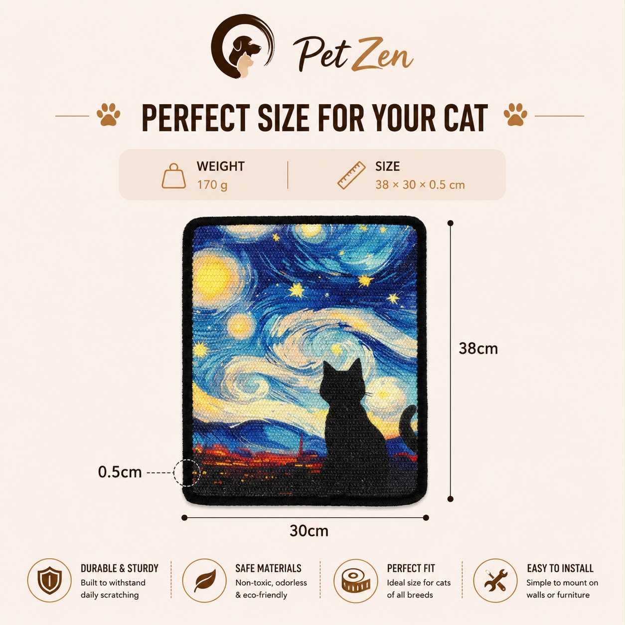 Cat Scratch Mat for Walls & Furniture – Decorative Wall Mounted Scratching Pad