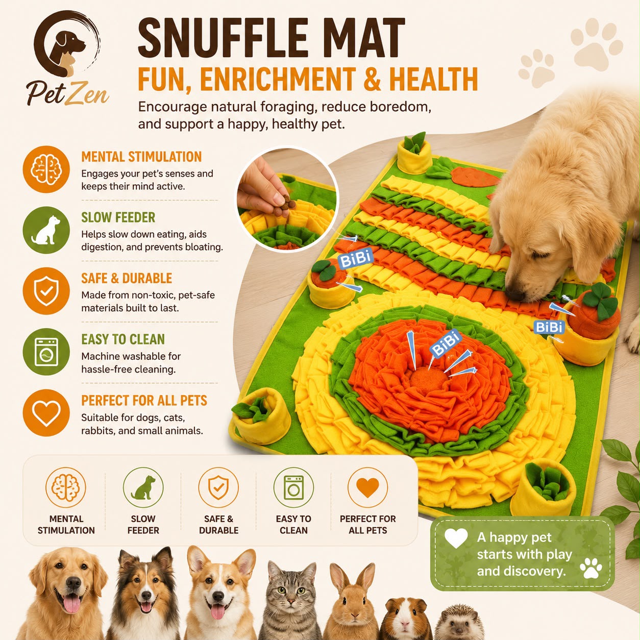 Interactive Dog Snuffle Mat – Slow Feeder Nosework Feeding Mat for Dogs & Cats
