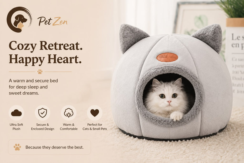 Warm Cat Cave Bed – Plush Indoor Pet House for Cats & Small Dogs