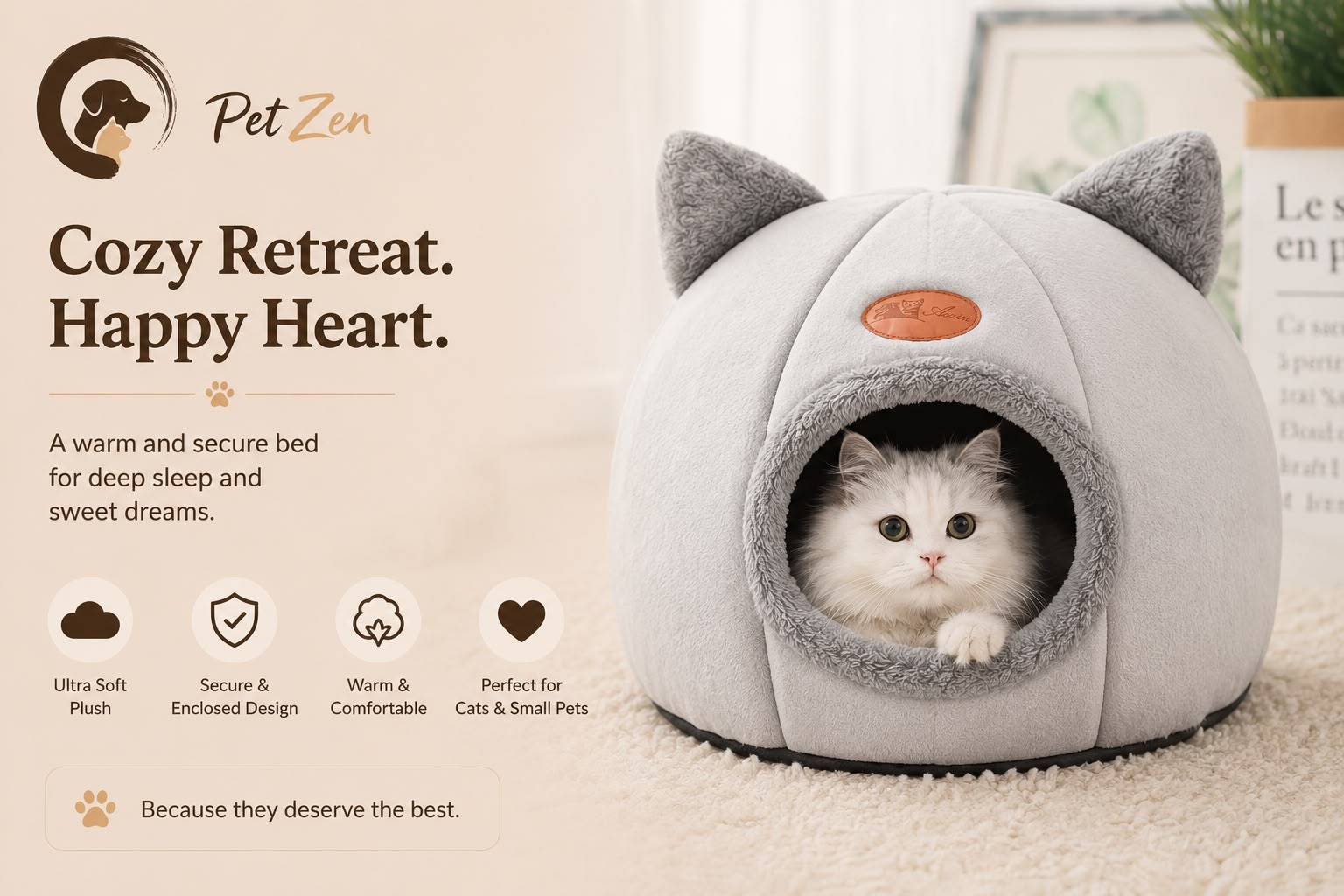 Warm Cat Cave Bed – Plush Indoor Pet House for Cats & Small Dogs
