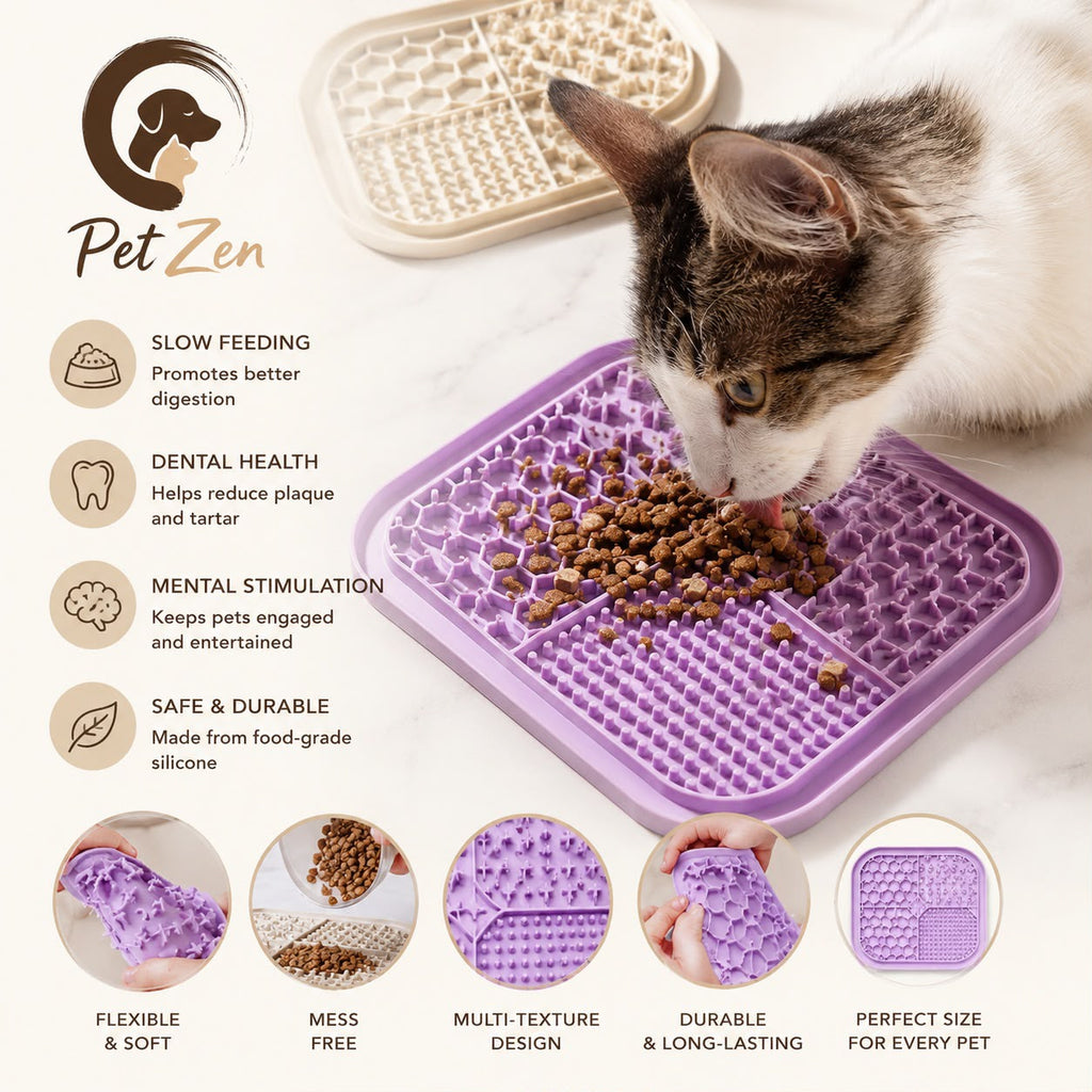 Silicone Lick Mat for Dogs & Cats – Slow Feeder Feeding Mat for Treats, Wet & Dry Food