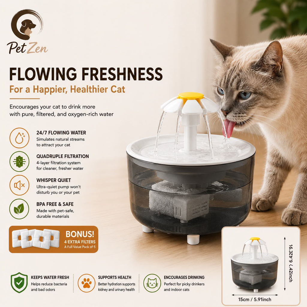 Automatic Cat Water Fountain – 1.8L Ultra-Quiet Filtered Water Dispenser - USB Electric