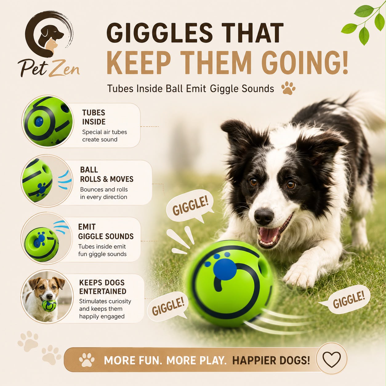 Interactive Giggle Ball for Dogs – No Battery Wobble Ball, Funny Sound Toy for Mental Stimulation, Training & Active Play