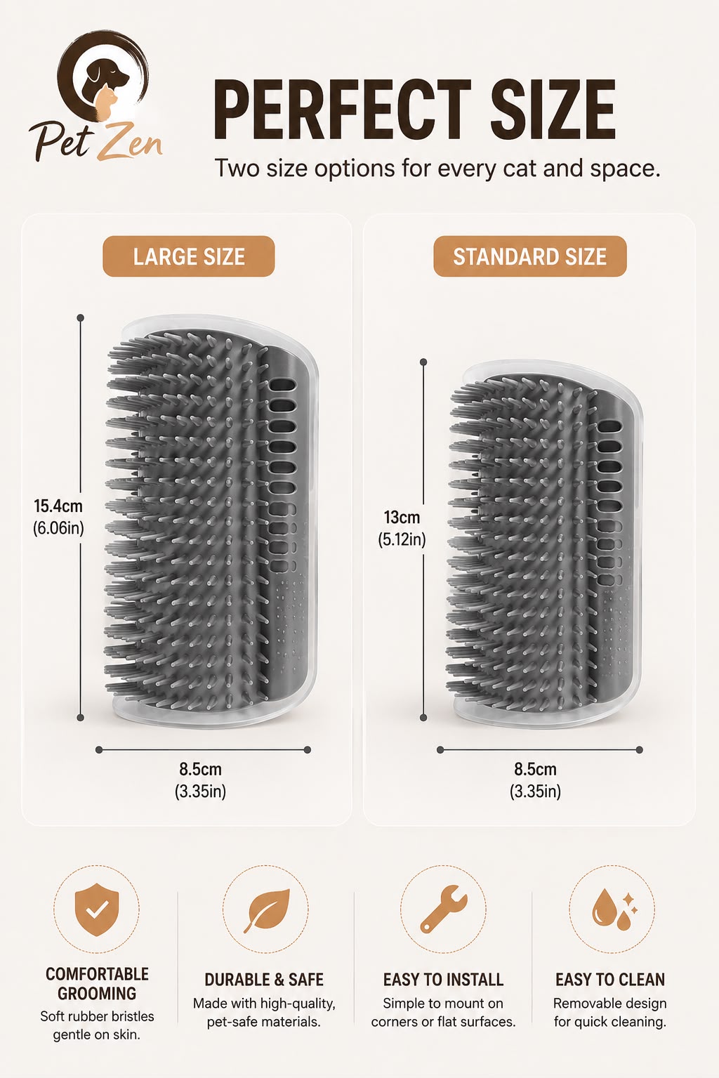 Wall Mounted Cat Self Groomer Brush – Corner Massage & Shedding Comb for Indoor Cats