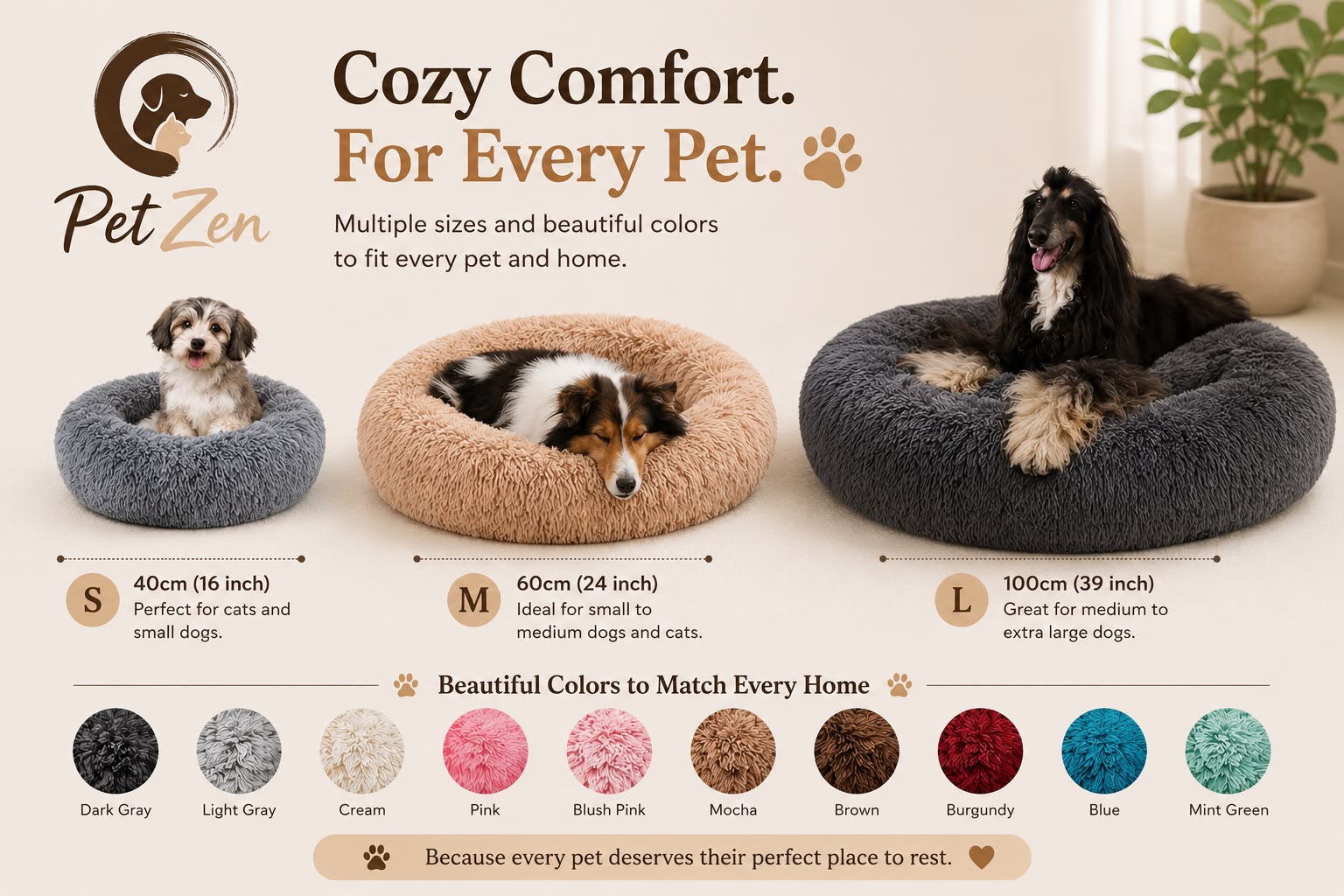 Soft Plush Pet Bed – Round Sleeping Cushion for Cats & Small Dogs