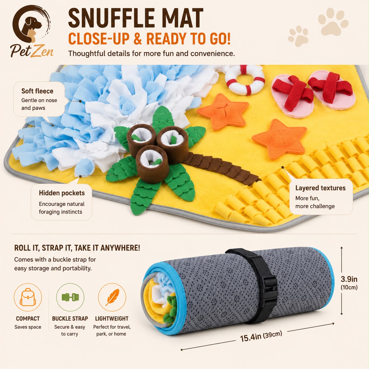 Interactive Dog Snuffle Mat – Slow Feeder Nosework Feeding Mat for Dogs & Cats