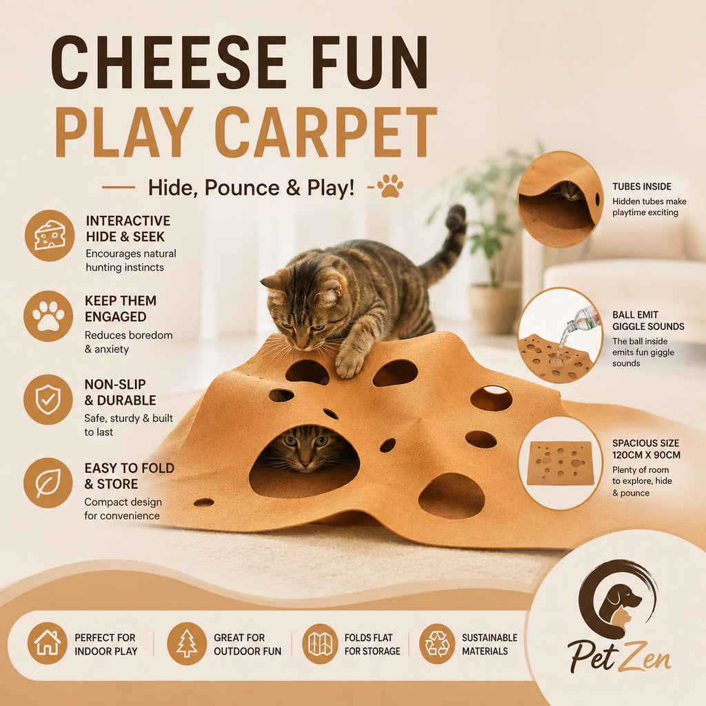 Interactive Cheese Cat Play Mat – Hide & Seek Felt Activity Mat for Indoor Cats