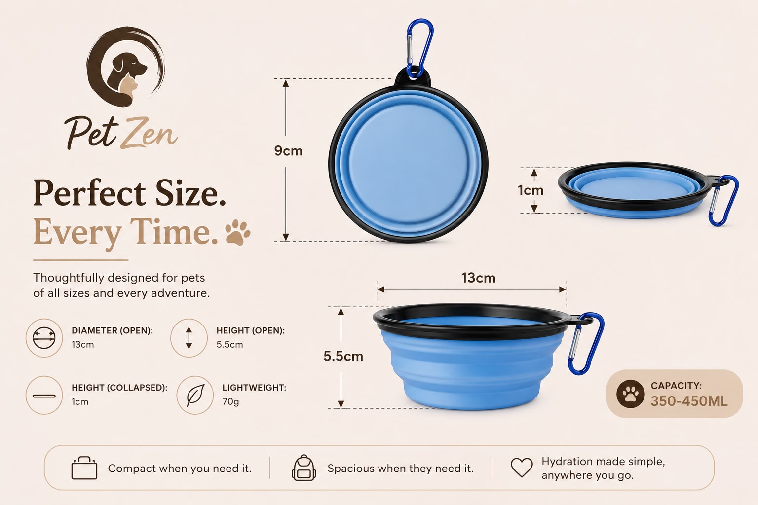 Collapsible Silicone Pet Bowl – Portable Travel Food & Water Bowl for Dogs & Cats