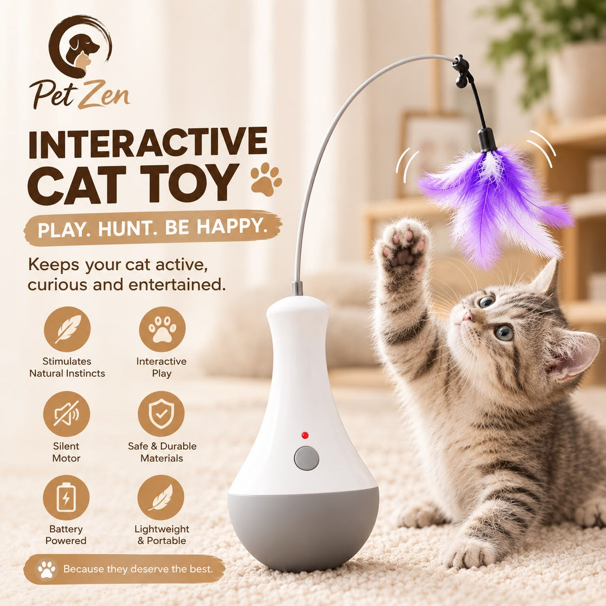Interactive Cat Feather Toy – Automatic Teaser Toy for Indoor Play