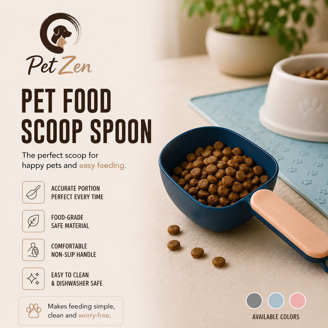 Premium Pet Food Scoop with Clip – Portable Measuring Scoop for Dog & Cat Food