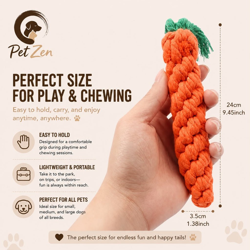 Premium Cotton Rope Carrot Dog Toy – Durable Chew & Teeth Cleaning Toy for Puppies & Small Dogs