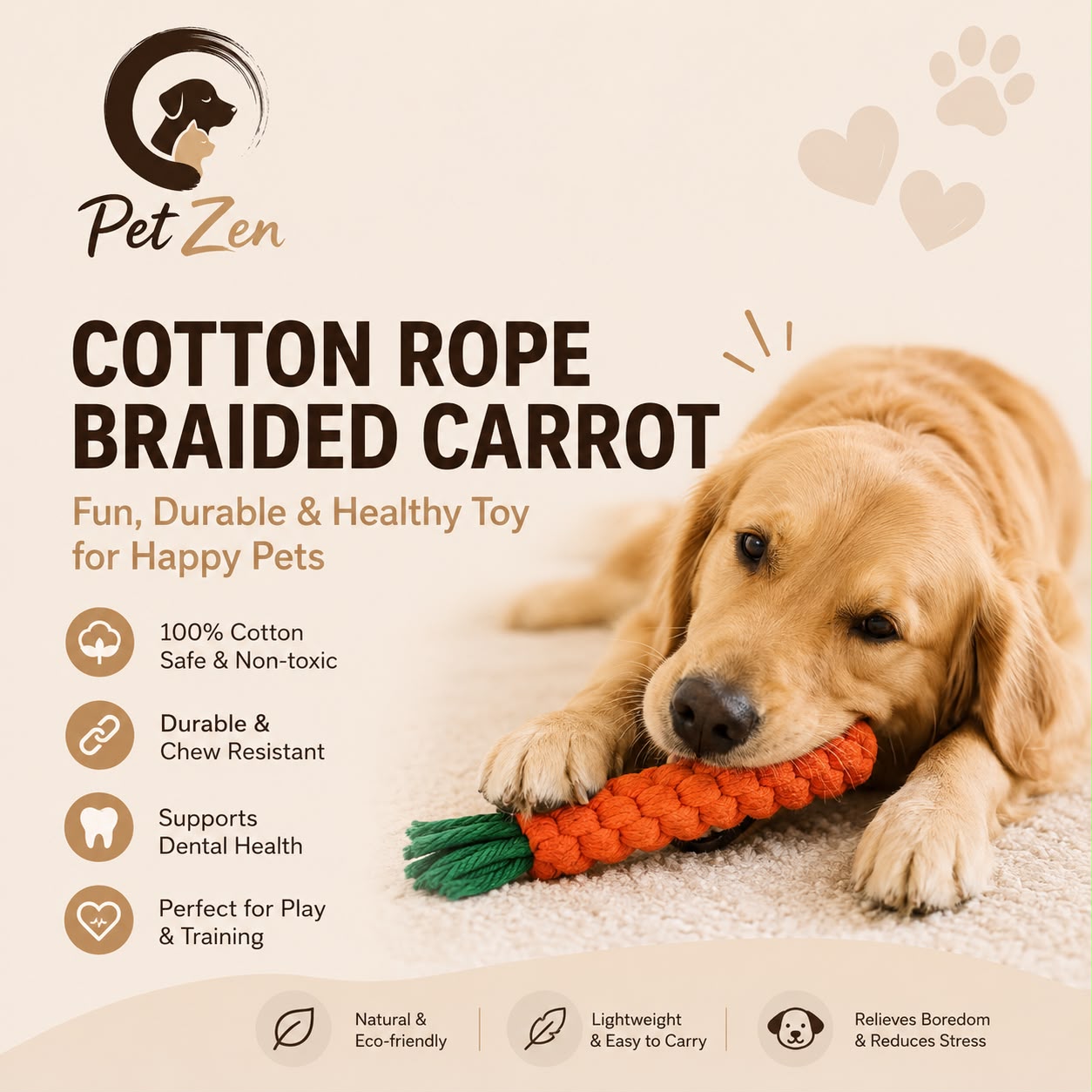 Premium Cotton Rope Carrot Dog Toy – Durable Chew & Teeth Cleaning Toy for Puppies & Small Dogs