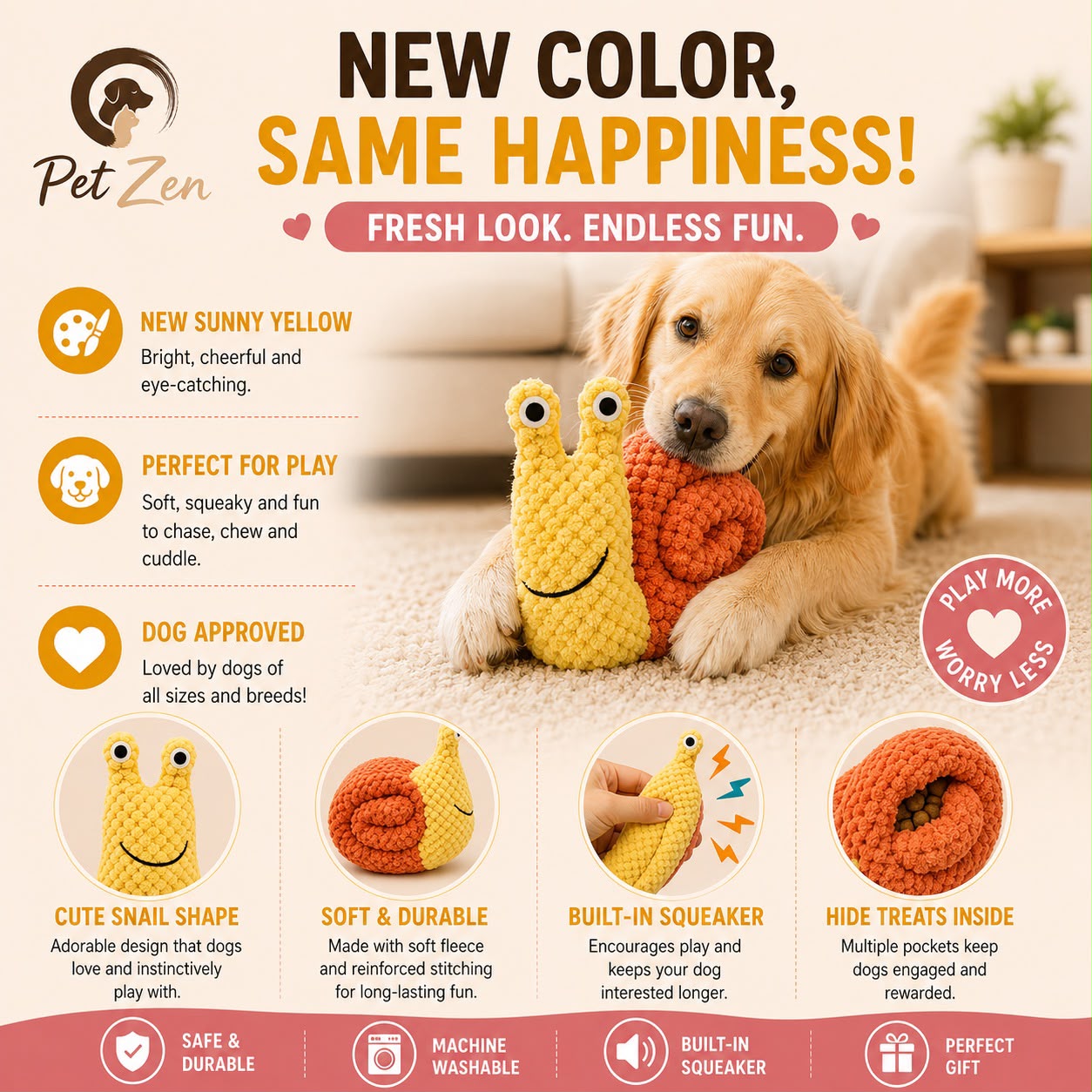 Interactive Snail Treat Toy for Dogs and Cats – Plush Slow Feeder Squeaky Toy