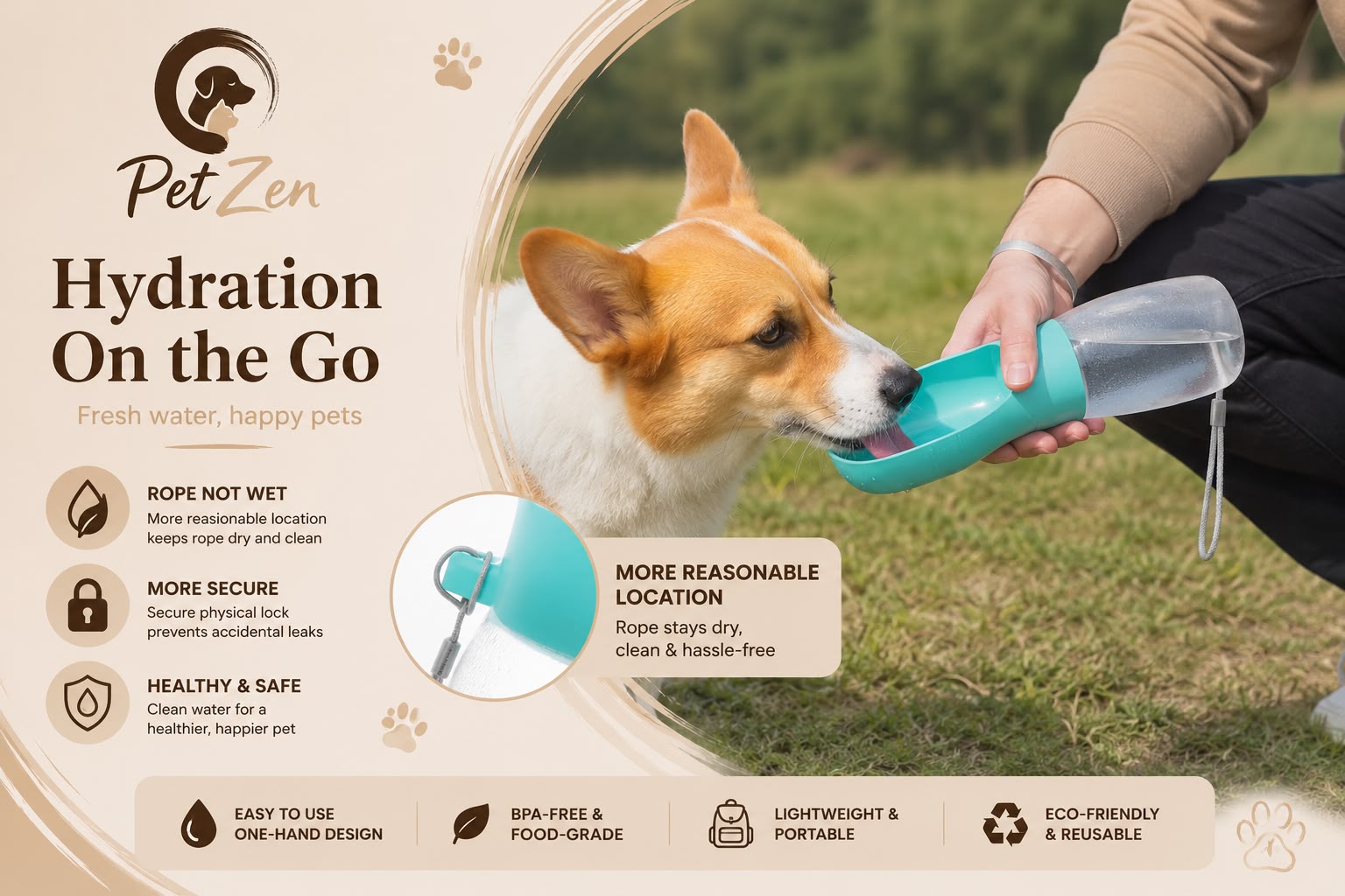 Portable Pet Water Bottle – Leakproof Travel Water Dispenser for Dogs & Cats