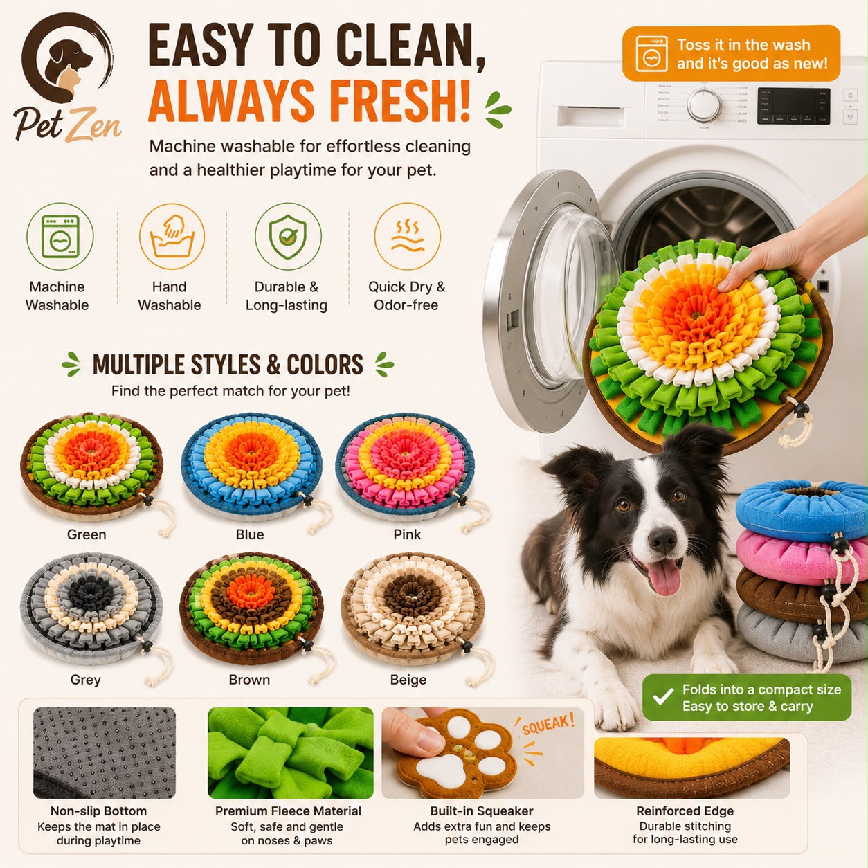 Pet Sniffing Mat Dog Puzzle Interactive Training Mat, Washable Durable Foldable Pet Foraging Feeding Mat Supplies, Pet Training
